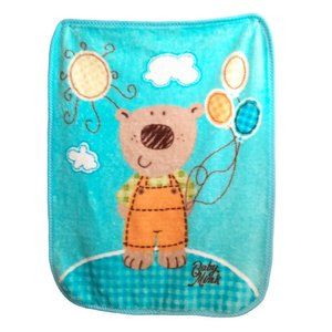 Vintage The World Of Baby Mink Bear Overalls Balloons Carry On Blanket 39" X 29"